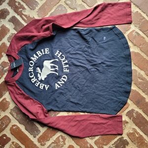 Abercrombie & Fitch Navy and Burgundy Long Sleeve Shirt
